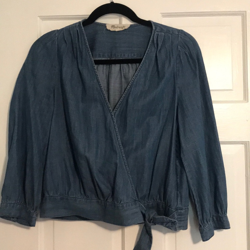 Madewell Chambray Wrap Top